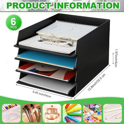 6 Pcs Stackable Paper Trays Rectangular Plastic Desk Holder Desktop Document - Image 2