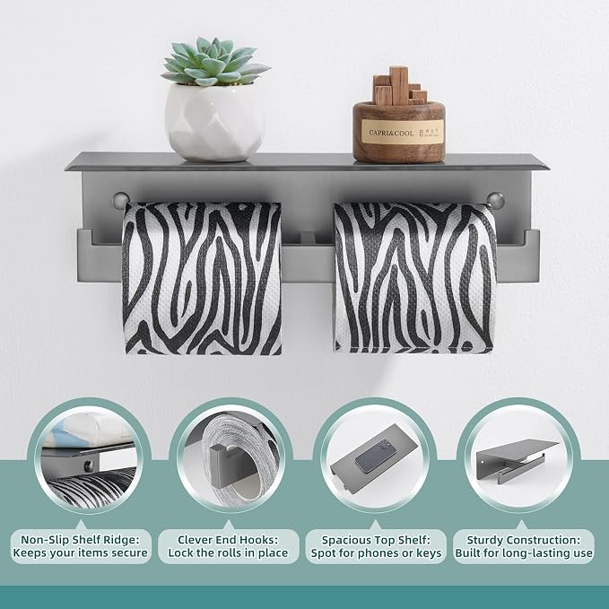 APLusee Gunmetal Gray Double Toilet Paper Holder - Image 4