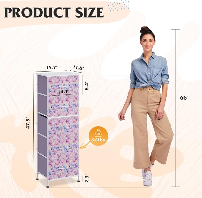 WLIVE Tall Dresser for Bedroom, 5 Drawer Dresser, Tie-Dye | 5 vertical fabric - Image 3
