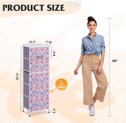 WLIVE Tall Dresser for Bedroom, 5 Drawer Dresser, Tie-Dye | 5 vertical fabric - Image 3