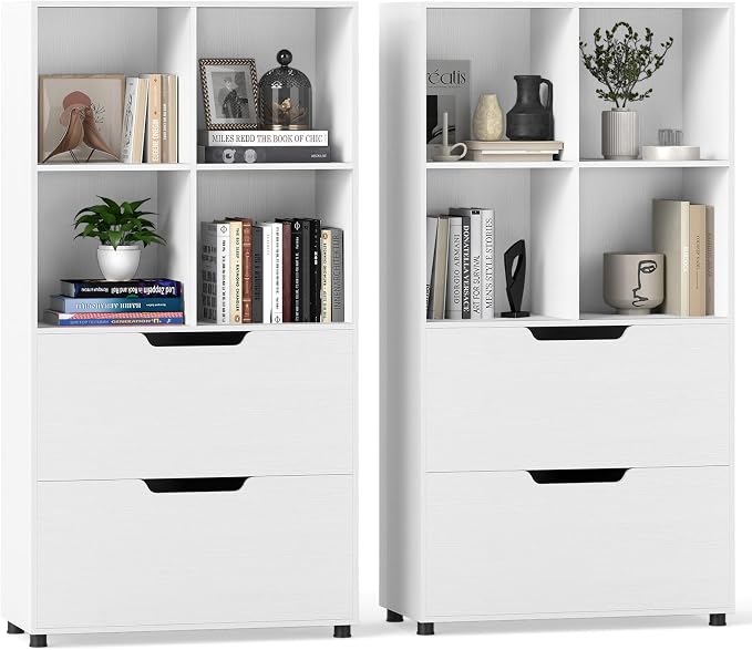 GOFLAME 4-Tier Bookcase with 2 Drawers, 51” Tall Bookshelf with 4-Cube Open by GOFLAME