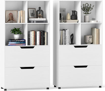 GOFLAME 4-Tier Bookcase with 2 Drawers, 51” Tall Bookshelf with 4-Cube Open by GOFLAME