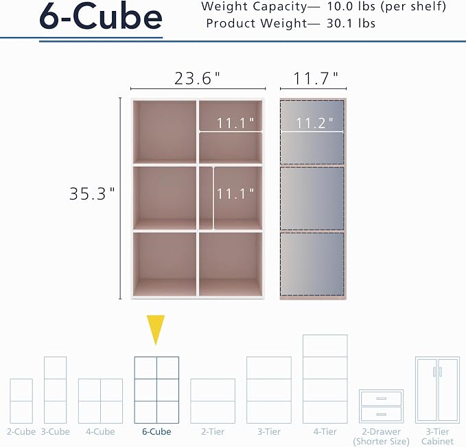 Homes: Inside + Out Apexa 6-Cube Storage Organizer Shelves, Stackable Wood - Image 3
