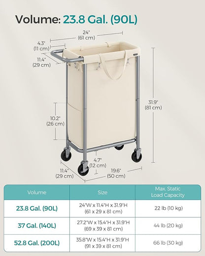SONGMICS Laundry Basket with Wheels, Rolling Laundry Hamper, 23.8 Gallons - Image 6