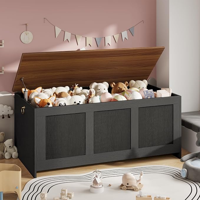 HOOBRO Storage Bench, 43.3" Retro Wooden Storage Chest, Wooden Storage Trunk - Image 4
