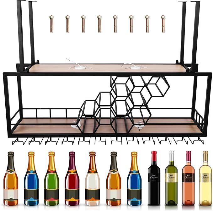 Metal Hanging Wine Rack Hanging Organizer Ceiling Bar Wine Glass Rack - Image 8