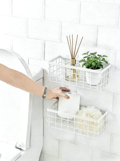 2 Pack Hanging Wire Storage Baskets, Metal Wall Organizer, Adhesive Wall - Image 5