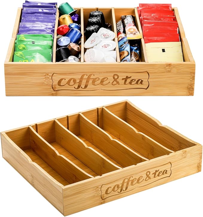 Lyellfe 2 Pack K Cup Holder for Drawers, Bamboo Tea Bag Organizer by Lyellfe
