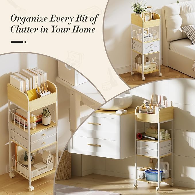 TidyStash Rolling Cart with Drawers 4-Tier Storage Cart with Large Drawers - Image 4