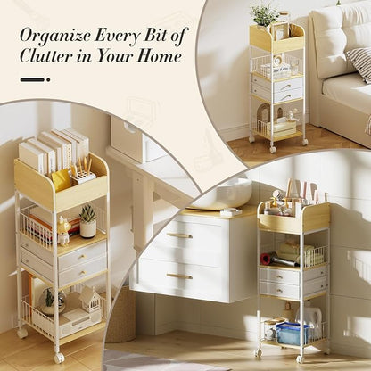 TidyStash Rolling Cart with Drawers 4-Tier Storage Cart with Large Drawers - Image 4