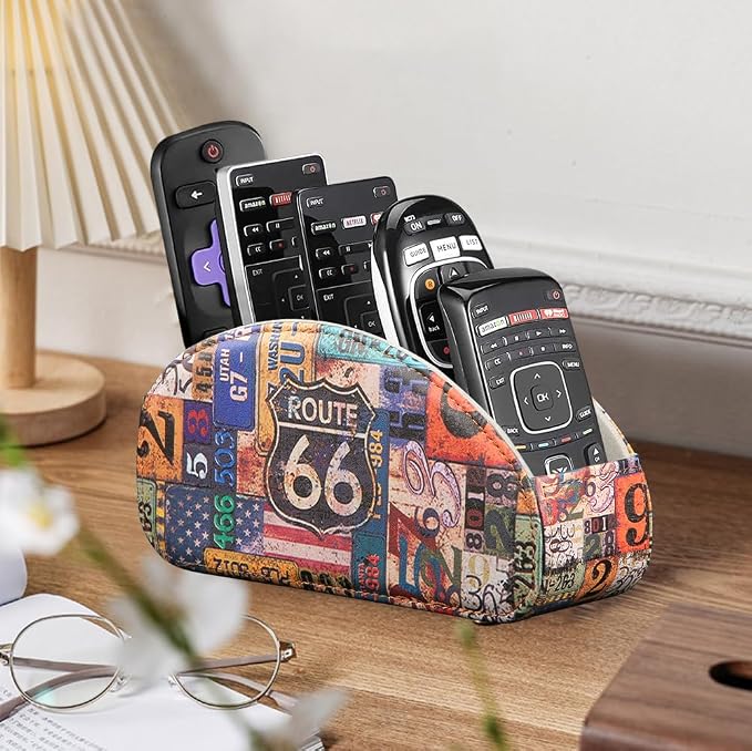 TV Remote Control Holder with 5 Compartments, Pu Leather Remote Caddy/Box/Tray - Image 4