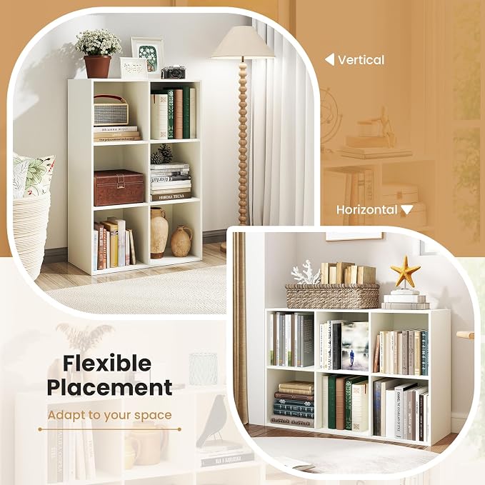 Giantex 6-Cube Bookcase, 3-Tier Cubby Bookshelf, Horizontal Vertical Display - Image 4