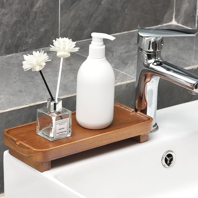 Wood Riser Small Decorative Tray Sink Soap Dish, Vanity Tray Pedestal Stand 10 - Image 2