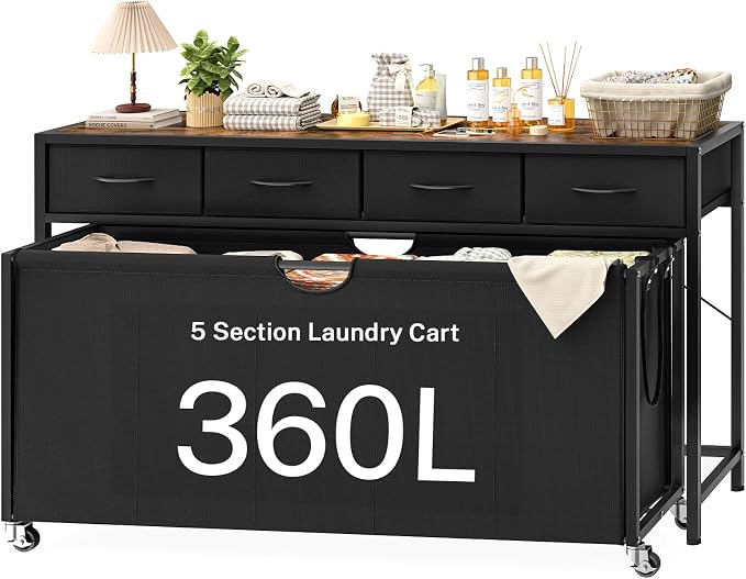 Laundry Sorter, Rolling Laundry Hamper by FIONESO