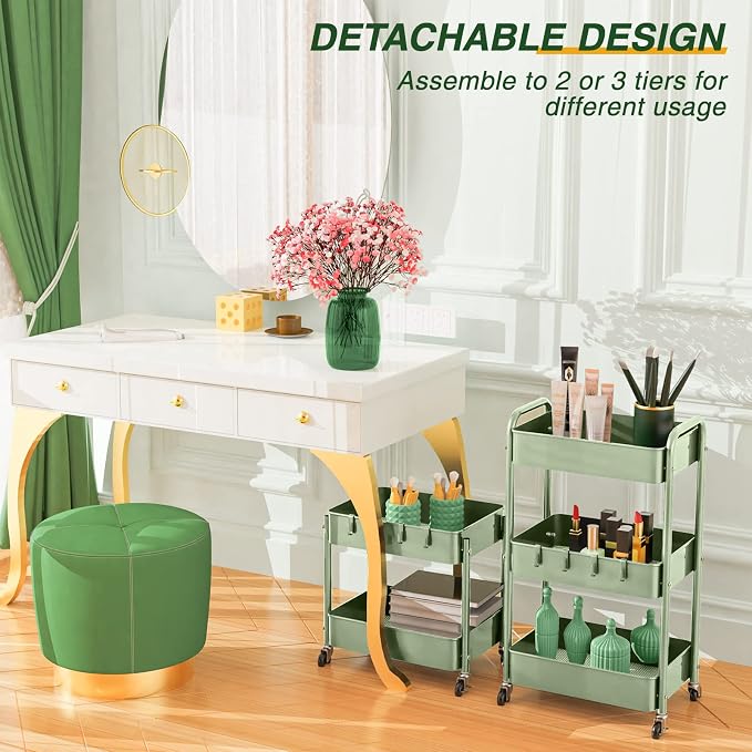 LEHOM 3 Tier Rolling Storage Cart, Metal Trolley Utility Cart - Image 5