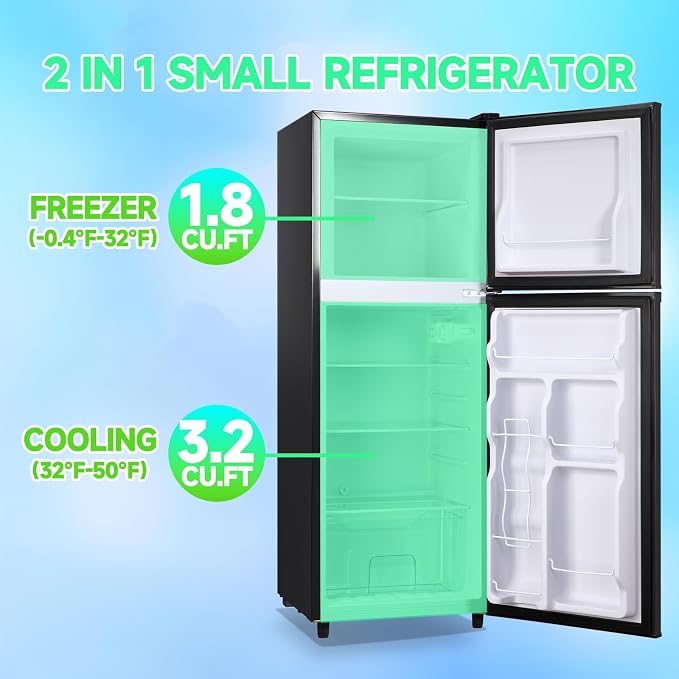 5.0 Cu.ft Refrigerator with Freezer Small Fridge Drink Holder Double Door - Image 4