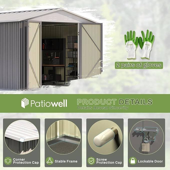 Patiowell 8x10 FT Outdoor Storage Shed, Large Garden Tool Metal Shed - Image 4