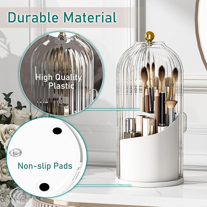 GAXmi Makeup Brush Holder with Lid Cosmetic Tools Organizer 360 Rotating - Image 7