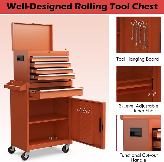 Goplus Tool Chest, 5 Drawers Rolling Tool Cabinet - Image 6
