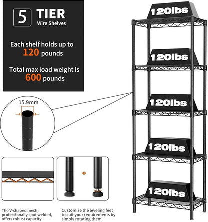 Small 5 tire Shelves Storage Wire Shelving Unit Metal Shelf Adjustable - Image 5