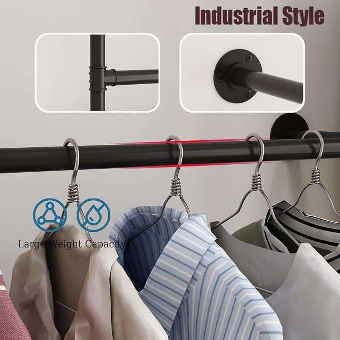 Industrial Pipe Clothing Rack Wall Mount, Heavy Duty Pipe Clothing Rack - Image 3