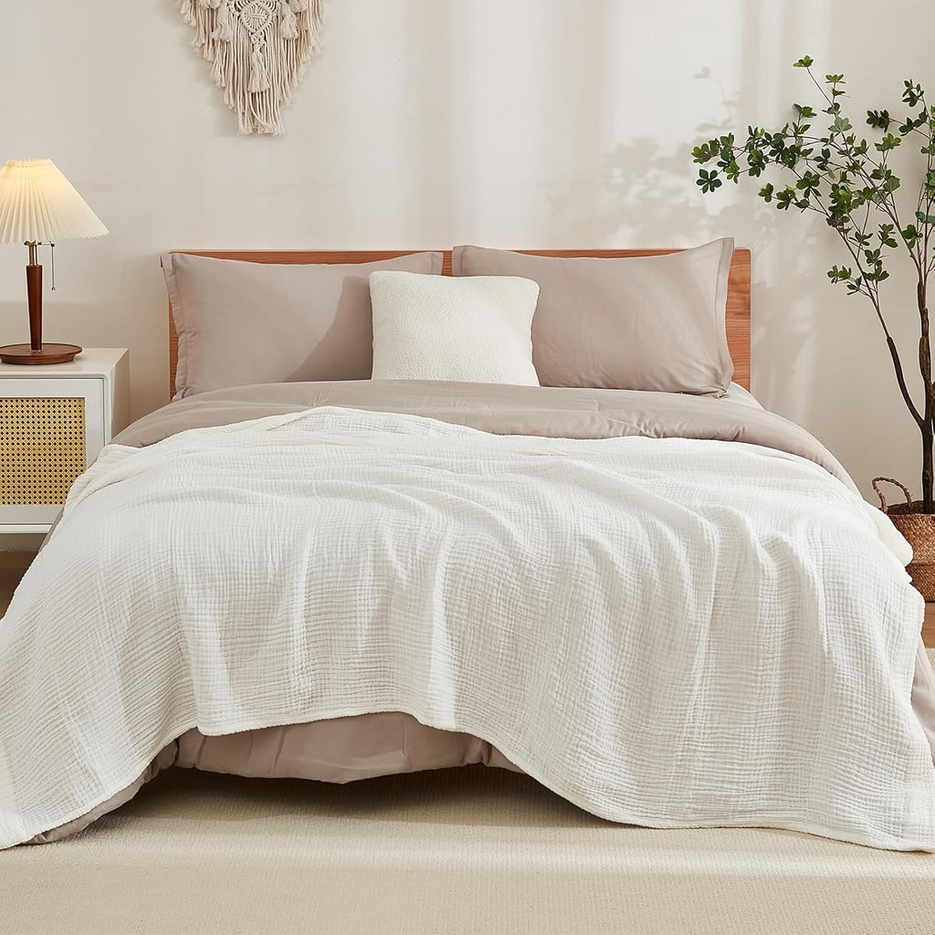 EMME Cotton Bed Blankets White Blankets for Bed Muslin Twin Blanket 60"x80" Lightweight Soft Twin Blanket All Season Gauze Blanket