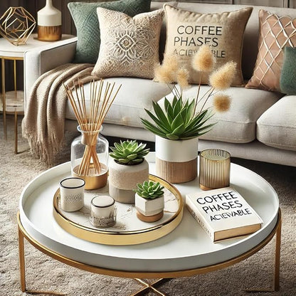 Round Marble Decorative Tray, Coffee Table, Perfumes and Home Decor, Luxury - Image 2
