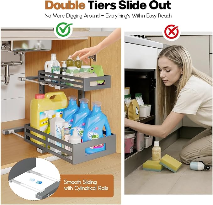 1-Pack Under Sink Organizers and Storage, 2-Tier L Shape Pull Out Cabinet - Image 3