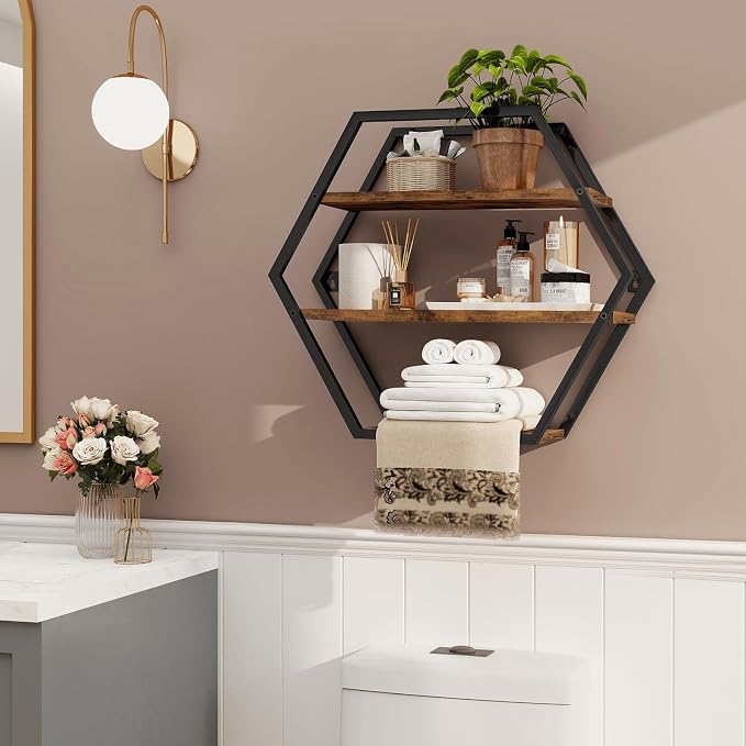 Hexagon Shelves for Wall, Decorative Hexagon Floating Shelves | Geometric Wall - Image 2