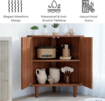 Fluted Floor Corner Kitchen Cabinet, Wooden Freestanding Cabinets Organizer - Image 6