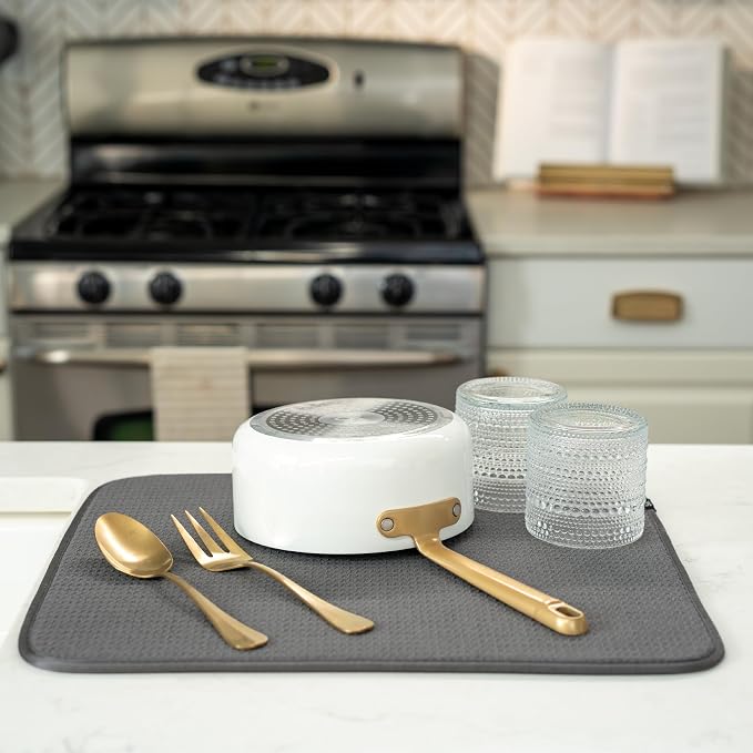 S&T INC. Dish Drying Mat 2 Pack, 16” x 18”, Absorbent Microfiber Kitchen - Image 4