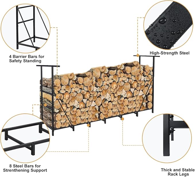 Vailge Firewood Rack Outdoor 8FT - Image 3
