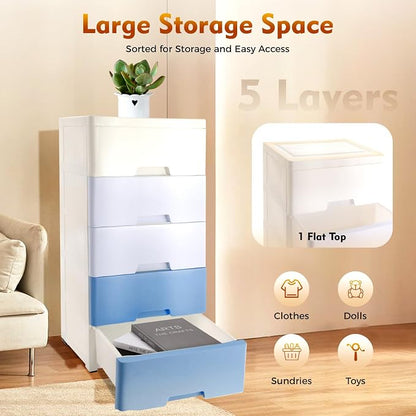 Plastic Drawers Dresser Storage Cabinet, Movable Vertical Chest of Drawers in - Image 4