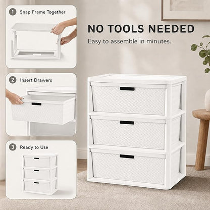 Wide 3-Drawer Plastic Storage Tower, Decorative Organizer Chest, BPA-free - Image 5