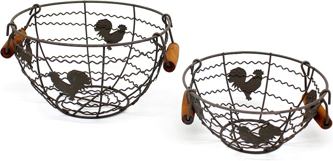 CVHOMEDECO. Round Wire Egg Baskets Rustic Fruit Baskets - Image 2