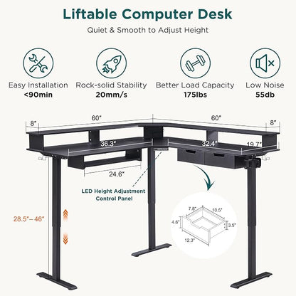 RedLemon 60 Inches L Shaped Electric Standing Desk, Height Adjustable Corner - Image 2