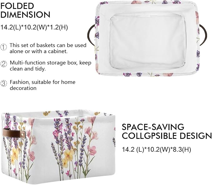 Pressed Wildflowers with Lavender Storage Bins Box Foldable Shelf Basket - Image 2