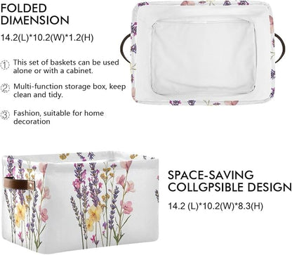 Pressed Wildflowers with Lavender Storage Bins Box Foldable Shelf Basket - Image 2