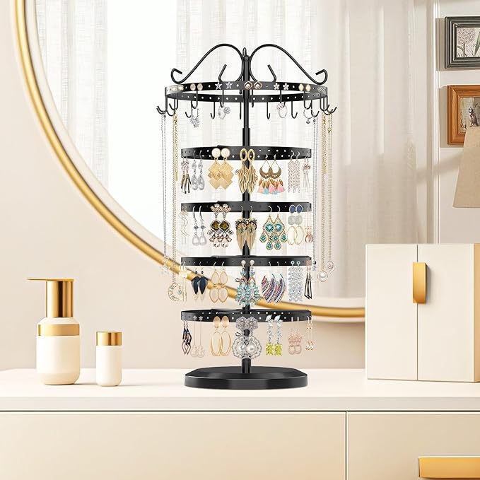 MODOWEY Rotating Jewelry Holder Organizer Stand, 5 Tier Metal Adjustable - Image 6
