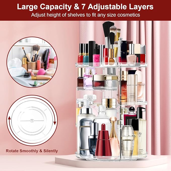 Makeup Organizer 360 Degree Rotating Cosmetic Organizer DIY Adjustable Makeup - Image 3