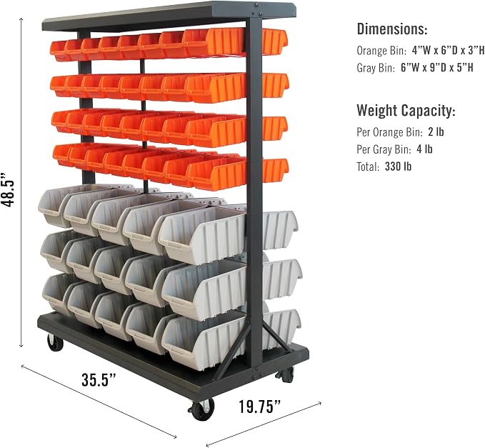 TRINITY 7-Tier Dual-Sided Rolling Bin Rack, 330 Pound Capacity, Includes 94 - Image 3