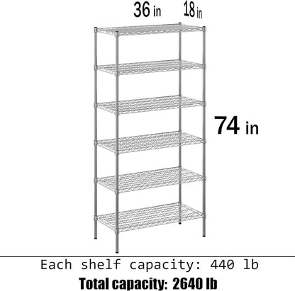 18" Deep x 36" Wide x 74" Height Wire Shelving Kit | 6-Tier | NSF Commercial - Image 3