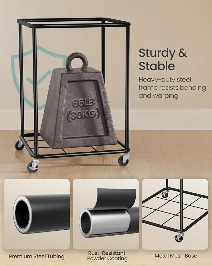 SONGMICS Laundry Basket with Wheels, Rolling Laundry Hamper with Steel Frame - Image 5
