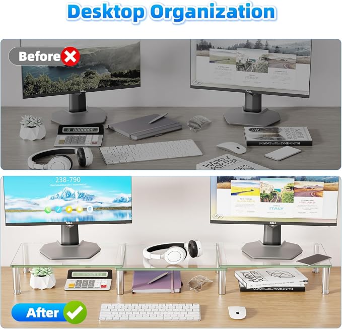 Simple Trending Dual Monitor Stand Riser, Computer Office Desktop Organizer - Image 8