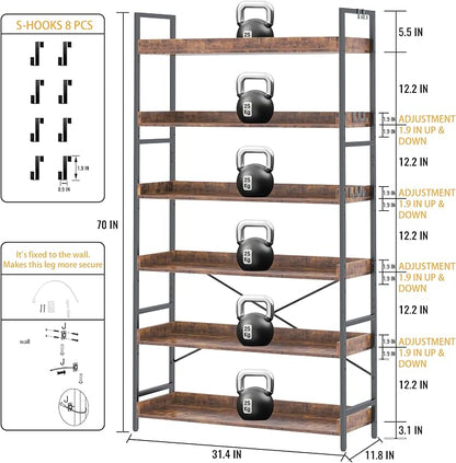 HCHQHS Bookshelf, Adjustable Industrial Bookcase, Vertical Tall Book Shelf - Image 4