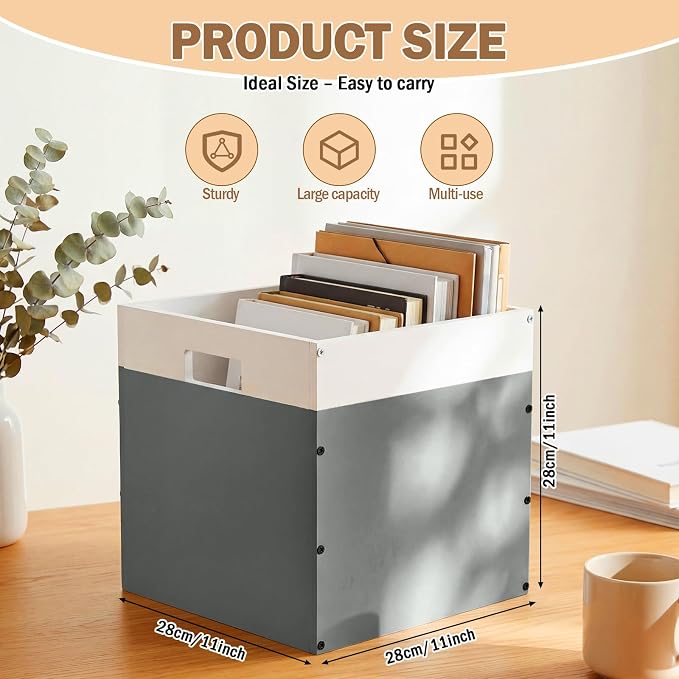 AceOrbit 2 Pack Gray Wood Crates Wooden Storage Box, Modular Open Cube Bins - Image 2