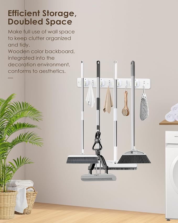 AceMining Broom Holder Wall Mounted, Wooden Mop and Broom Holder - Image 5