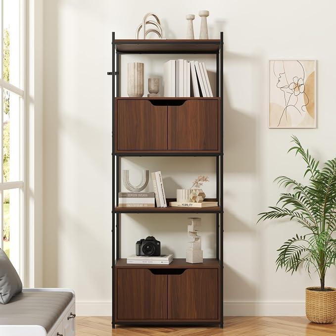 Bookcase with 4 Doors, 6 Tier Open Bookshelf - Image 3
