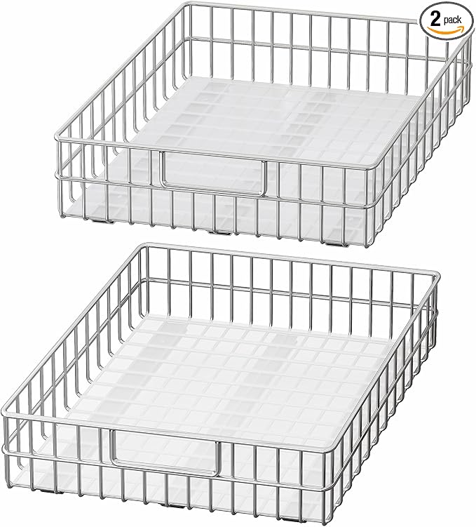 Pull out Cabinet Organizer, Stainless Steel 2-Pack Full-Extension Slide out by Kitstorack