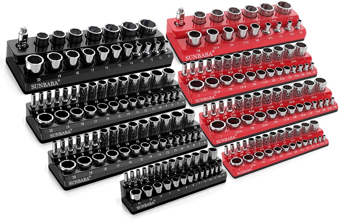 8-Piece Magnetic Socket Organizer Set, 1/4" and 3/8" SAE & Metric Deep & by SUNBABATOOLS